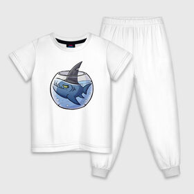 Детская пижама хлопок с принтом Акула в аквариуме в Белгороде, 100% хлопок |  брюки и футболка прямого кроя, без карманов, на брюках мягкая резинка на поясе и по низу штанин
 | fish | аквариум | акула | рыба