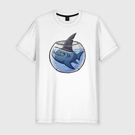 Мужская футболка хлопок Slim с принтом Акула в аквариуме в Белгороде, 92% хлопок, 8% лайкра | приталенный силуэт, круглый вырез ворота, длина до линии бедра, короткий рукав | fish | аквариум | акула | рыба
