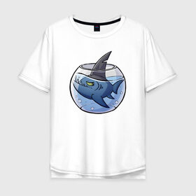 Мужская футболка хлопок Oversize с принтом Акула в аквариуме в Белгороде, 100% хлопок | свободный крой, круглый ворот, “спинка” длиннее передней части | fish | аквариум | акула | рыба