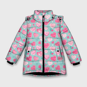 Зимняя куртка для девочек 3D с принтом Сердечки в разных стилях в Белгороде, ткань верха — 100% полиэстер; подклад — 100% полиэстер, утеплитель — 100% полиэстер. | длина ниже бедра, удлиненная спинка, воротник стойка и отстегивающийся капюшон. Есть боковые карманы с листочкой на кнопках, утяжки по низу изделия и внутренний карман на молнии. 

Предусмотрены светоотражающий принт на спинке, радужный светоотражающий элемент на пуллере молнии и на резинке для утяжки. | Тематика изображения на принте: 14 февраля | heart | hearts | love | pattern | pink | valentine | valentines | арт | валентинка | валентинов день | день влюбленных | кисти | лав | лав ю | любовь | паттерн | рисунок | розовое | святой валентин | сердечки | сердце