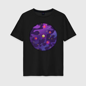Женская футболка хлопок Oversize с принтом Мой космос! в Белгороде, 100% хлопок | свободный крой, круглый ворот, спущенный рукав, длина до линии бедер
 | tgcarpg | звезды | кометы | космос | планеты | розовый | солнце | фиолетовый
