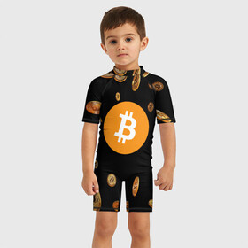 Детский купальный костюм 3D с принтом BITCOIN в Белгороде, Полиэстер 85%, Спандекс 15% | застежка на молнии на спине | bitcoin | btc | биткоин | валюта | деньги | криптовалюта