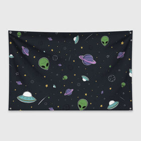 Флаг-баннер с принтом Space в Белгороде, 100% полиэстер | размер 67 х 109 см, плотность ткани — 95 г/м2; по краям флага есть четыре люверса для крепления | звезды | комета | метеориты | нло | планеты | пришелец