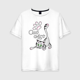 Женская футболка хлопок Oversize с принтом Кот Шерлок Холмс в Белгороде, 100% хлопок | свободный крой, круглый ворот, спущенный рукав, длина до линии бедер
 | art | cat | арт | картинка | кот | котенок | котик | коты | кошки