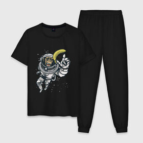 Мужская пижама хлопок с принтом Шимпанзе космонавт с бананом в Белгороде, 100% хлопок | брюки и футболка прямого кроя, без карманов, на брюках мягкая резинка на поясе и по низу штанин
 | Тематика изображения на принте: astronaut | banana | nasa | астронавт | банан | в космосе | в скафандре | в шлеме | горилла | за бананом | звезды | космонавт | мартышка | наса | невесомость | обезьяна | пародия | полет | прикол | примат | ракета