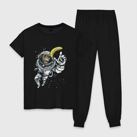 Женская пижама хлопок с принтом Шимпанзе космонавт с бананом в Белгороде, 100% хлопок | брюки и футболка прямого кроя, без карманов, на брюках мягкая резинка на поясе и по низу штанин | Тематика изображения на принте: astronaut | banana | nasa | астронавт | банан | в космосе | в скафандре | в шлеме | горилла | за бананом | звезды | космонавт | мартышка | наса | невесомость | обезьяна | пародия | полет | прикол | примат | ракета