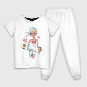 Детская пижама хлопок с принтом Мечтательная в Белгороде, 100% хлопок |  брюки и футболка прямого кроя, без карманов, на брюках мягкая резинка на поясе и по низу штанин
 | Тематика изображения на принте: tegunvteg | дама с собачкой | кошечка | силуэт | спорт