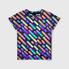 Детская футболка 3D с принтом geometric abstract в Белгороде, 100% гипоаллергенный полиэфир | прямой крой, круглый вырез горловины, длина до линии бедер, чуть спущенное плечо, ткань немного тянется | абстракция | геометрия | линии | палочки | радуга | яркая