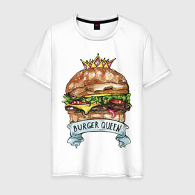 Мужская футболка хлопок с принтом Burger queen в Белгороде, 100% хлопок | прямой крой, круглый вырез горловины, длина до линии бедер, слегка спущенное плечо. | Тематика изображения на принте: burger | burger queen | бургер | бургер с короной | еда