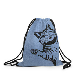 Рюкзак-мешок 3D с принтом Улыбающийся кот в Белгороде, 100% полиэстер | плотность ткани — 200 г/м2, размер — 35 х 45 см; лямки — толстые шнурки, застежка на шнуровке, без карманов и подкладки | cat | веселый | дай | картинки | кот | котенок | котик | котики | котяра | кошечка | кошка | красивый | лапки | лапу | лапы | милый | подмигивает | рисунок | смешной | улыбающийся | усы | хороший
