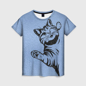 Женская футболка 3D с принтом Улыбающийся кот в Белгороде, 100% полиэфир ( синтетическое хлопкоподобное полотно) | прямой крой, круглый вырез горловины, длина до линии бедер | cat | веселый | дай | картинки | кот | котенок | котик | котики | котяра | кошечка | кошка | красивый | лапки | лапу | лапы | милый | подмигивает | рисунок | смешной | улыбающийся | усы | хороший