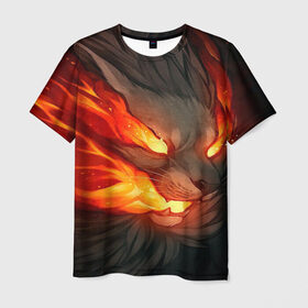 Мужская футболка 3D с принтом Пламенный лев Inferno в Белгороде, 100% полиэфир | прямой крой, круглый вырез горловины, длина до линии бедер | Тематика изображения на принте: 