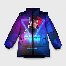 Зимняя куртка для девочек 3D с принтом Cyberpunk 2077 в Белгороде, ткань верха — 100% полиэстер; подклад — 100% полиэстер, утеплитель — 100% полиэстер. | длина ниже бедра, удлиненная спинка, воротник стойка и отстегивающийся капюшон. Есть боковые карманы с листочкой на кнопках, утяжки по низу изделия и внутренний карман на молнии. 

Предусмотрены светоотражающий принт на спинке, радужный светоотражающий элемент на пуллере молнии и на резинке для утяжки. | cyberpunk 2077 | игра | киберпанк | компьютерная | космос | неоновый | панк | персонаж | подарок | фиолетовый