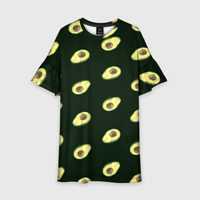 Детское платье 3D с принтом Авокадо в Белгороде, 100% полиэстер | прямой силуэт, чуть расширенный к низу. Круглая горловина, на рукавах — воланы | Тематика изображения на принте: low poly avocado | авокадо | авокадо с косточкой | растение | фрукт