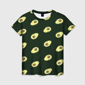 Женская футболка 3D с принтом Авокадо в Белгороде, 100% полиэфир ( синтетическое хлопкоподобное полотно) | прямой крой, круглый вырез горловины, длина до линии бедер | low poly avocado | авокадо | авокадо с косточкой | растение | фрукт
