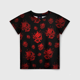 Детская футболка 3D с принтом RED SAMURAI PATTERN в Белгороде, 100% гипоаллергенный полиэфир | прямой крой, круглый вырез горловины, длина до линии бедер, чуть спущенное плечо, ткань немного тянется | Тематика изображения на принте: 2019 | cd project red | cyberpunk 2077 | cyberpunk fashion | hacker | keanu reeves | maelstrom | militech | night city | quadra | samurai | samurai cyberpunk 2077 | sci fi | trauma team | v | ви | киану ривз | киберпанк 2077 | логотип | роботы | 