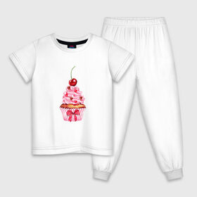 Детская пижама хлопок с принтом Капкейк в Белгороде, 100% хлопок |  брюки и футболка прямого кроя, без карманов, на брюках мягкая резинка на поясе и по низу штанин
 | Тематика изображения на принте: вишенка | к чаю | кекс | крем