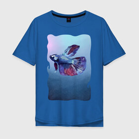 Мужская футболка хлопок Oversize с принтом Рыбка в Белгороде, 100% хлопок | свободный крой, круглый ворот, “спинка” длиннее передней части | tegunvteg | акварель | аквариумнаярыбка | вода | петушок | рыбка