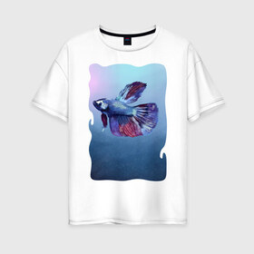 Женская футболка хлопок Oversize с принтом Рыбка в Белгороде, 100% хлопок | свободный крой, круглый ворот, спущенный рукав, длина до линии бедер
 | tegunvteg | акварель | аквариумнаярыбка | вода | петушок | рыбка