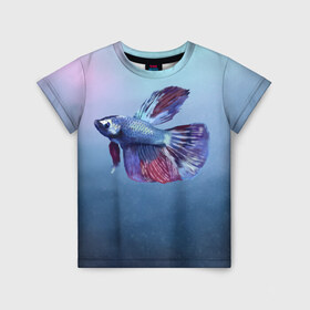Детская футболка 3D с принтом Рыбка в Белгороде, 100% гипоаллергенный полиэфир | прямой крой, круглый вырез горловины, длина до линии бедер, чуть спущенное плечо, ткань немного тянется | tegunvteg | акварель | аквариумнаярыбка | вода | петушок | рыбка