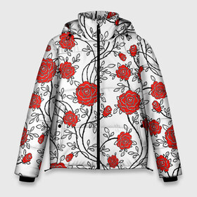 Мужская зимняя куртка 3D с принтом Цветы в Белгороде, верх — 100% полиэстер; подкладка — 100% полиэстер; утеплитель — 100% полиэстер | длина ниже бедра, свободный силуэт Оверсайз. Есть воротник-стойка, отстегивающийся капюшон и ветрозащитная планка. 

Боковые карманы с листочкой на кнопках и внутренний карман на молнии. | flowers | roses | white | букет | китайский | листья | орнамент | паттерн | растения | розы | текстуры | узор | цветы