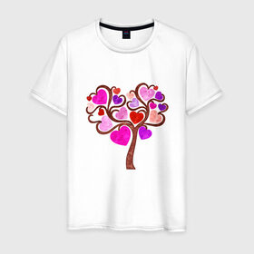 Мужская футболка хлопок с принтом Древо любви в Белгороде, 100% хлопок | прямой крой, круглый вырез горловины, длина до линии бедер, слегка спущенное плечо. | 14 февраля | 8 марта | дерево | любить | любовь | сердце