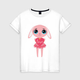 Женская футболка хлопок с принтом Зайчик с сердечком в Белгороде, 100% хлопок | прямой крой, круглый вырез горловины, длина до линии бедер, слегка спущенное плечо | love | rabbit | зайка | зайчик | кролик | любовь | сердечко