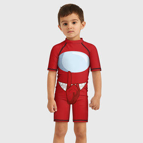 Детский купальный костюм 3D с принтом AMONG US | RED IMPOSTOR в Белгороде, Полиэстер 85%, Спандекс 15% | застежка на молнии на спине | астронавт | красный | мем | самозванец | трендовый | эмонг ас | яркий