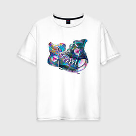Женская футболка хлопок Oversize с принтом Кеды в Белгороде, 100% хлопок | свободный крой, круглый ворот, спущенный рукав, длина до линии бедер
 | кеды | лето | разноцветный