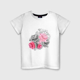 Детская футболка хлопок с принтом Букет в Белгороде, 100% хлопок | круглый вырез горловины, полуприлегающий силуэт, длина до линии бедер | акварель | девушка | нежность | пионы | цветы