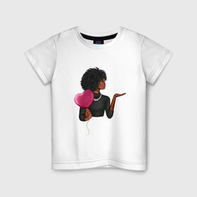 Детская футболка хлопок с принтом Девушка с шариком в Белгороде, 100% хлопок | круглый вырез горловины, полуприлегающий силуэт, длина до линии бедер | анфас | афро | любовь | ня | ожерелье