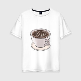Женская футболка хлопок Oversize с принтом Кружка кофе в Белгороде, 100% хлопок | свободный крой, круглый ворот, спущенный рукав, длина до линии бедер
 | еда | кафе | кофеек | кружка | отдых