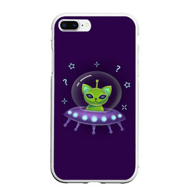 Чехол для iPhone 7Plus/8 Plus матовый с принтом Инопланетный кот НЛО в Белгороде, Силикон | Область печати: задняя сторона чехла, без боковых панелей | neon | space | вселенная | звезды | зеленые человечки | инопланетяне | космос | кот | неон | нло | огни | тарелка