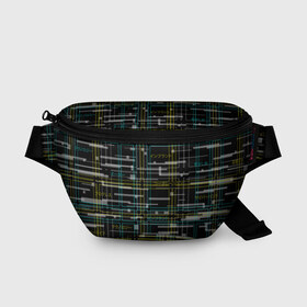 Поясная сумка 3D с принтом Cyberpunk Tartan в Белгороде, 100% полиэстер | плотная ткань, ремень с регулируемой длиной, внутри несколько карманов для мелочей, основное отделение и карман с обратной стороны сумки застегиваются на молнию | cyberpunk | glitch | глитч | киберпанк | клетка | матрица | узор | футуристичный | шотландка