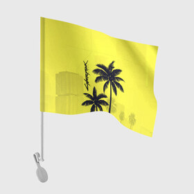 Флаг для автомобиля с принтом Cyberpunk 2077 - Пальмы в Белгороде, 100% полиэстер | Размер: 30*21 см | cyberpunk 2077 | город | желтый | игра | кибер | киберпанк | летний | логотип | пальмы | подарок | силуэт