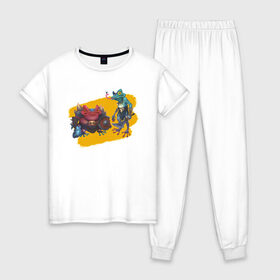 Женская пижама хлопок с принтом Toadman в Белгороде, 100% хлопок | брюки и футболка прямого кроя, без карманов, на брюках мягкая резинка на поясе и по низу штанин | fantasy | frog | жаба | лягушка | фэнтези