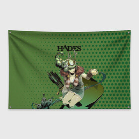 Флаг-баннер с принтом Hades Артемида в Белгороде, 100% полиэстер | размер 67 х 109 см, плотность ткани — 95 г/м2; по краям флага есть четыре люверса для крепления | Тематика изображения на принте: hades | артемида | бог | босс | игра | компьютерная | лого | логотип | мифология | олимп | подарок | хейдc | хэйдс | черный