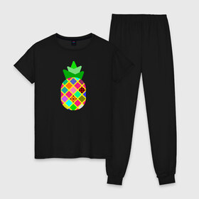 Женская пижама хлопок с принтом Pineapple в Белгороде, 100% хлопок | брюки и футболка прямого кроя, без карманов, на брюках мягкая резинка на поясе и по низу штанин | pineapple | tropical fruit | ананас | тропический фрукт