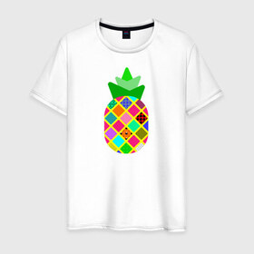 Мужская футболка хлопок с принтом Pineapple в Белгороде, 100% хлопок | прямой крой, круглый вырез горловины, длина до линии бедер, слегка спущенное плечо. | pineapple | tropical fruit | ананас | тропический фрукт