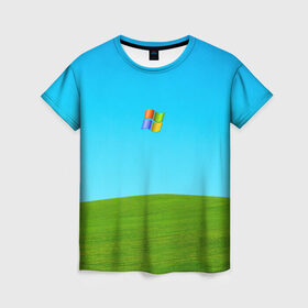Женская футболка 3D с принтом Windows XP в Белгороде, 100% полиэфир ( синтетическое хлопкоподобное полотно) | прямой крой, круглый вырез горловины, длина до линии бедер | win | windows | xp | вин | икспи | хп