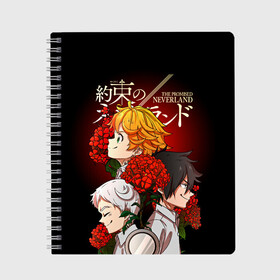 Тетрадь с принтом Обещанный Неверленд в Белгороде, 100% бумага | 48 листов, плотность листов — 60 г/м2, плотность картонной обложки — 250 г/м2. Листы скреплены сбоку удобной пружинной спиралью. Уголки страниц и обложки скругленные. Цвет линий — светло-серый
 | Тематика изображения на принте: anime | the promised neverland | аниме | манга | норман | обещанная страна грёз | обещанный неверленд | рэй | эмма