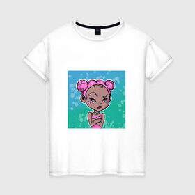 Женская футболка хлопок с принтом Эй в Белгороде, 100% хлопок | прямой крой, круглый вырез горловины, длина до линии бедер, слегка спущенное плечо | girl | девочка | девушка | розовые волосы | цундере | чиби | эй