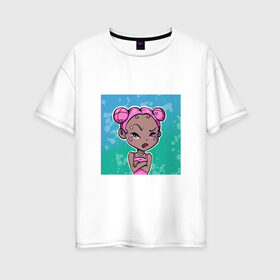 Женская футболка хлопок Oversize с принтом Эй в Белгороде, 100% хлопок | свободный крой, круглый ворот, спущенный рукав, длина до линии бедер
 | girl | девочка | девушка | розовые волосы | цундере | чиби | эй