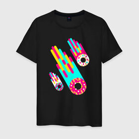 Мужская футболка хлопок с принтом Donut Meteorites в Белгороде, 100% хлопок | прямой крой, круглый вырез горловины, длина до линии бедер, слегка спущенное плечо. | donuts | пончики | пончики метеориты