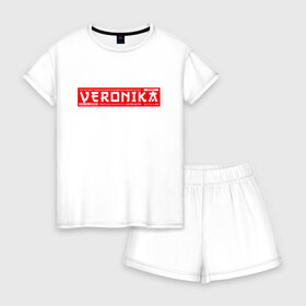 Женская пижама с шортиками хлопок с принтом Вероника Veronika в Белгороде, 100% хлопок | футболка прямого кроя, шорты свободные с широкой мягкой резинкой | 