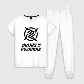Женская пижама хлопок с принтом NiP Ninja in Pijamas (2021 22) в Белгороде, 100% хлопок | брюки и футболка прямого кроя, без карманов, на брюках мягкая резинка на поясе и по низу штанин | Тематика изображения на принте: 0x000000123 | csgo | f0rest | get_right | ninja in pijamas | nip | ксго | нип