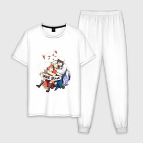 Мужская пижама хлопок с принтом Gintama Guys в Белгороде, 100% хлопок | брюки и футболка прямого кроя, без карманов, на брюках мягкая резинка на поясе и по низу штанин
 | 