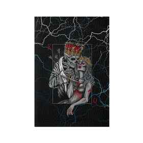 Обложка для паспорта матовая кожа с принтом The Skull King and Queen в Белгороде, натуральная матовая кожа | размер 19,3 х 13,7 см; прозрачные пластиковые крепления | Тематика изображения на принте: art | gold skull | queen | skull king | the skull king and queen | арт | буби | дама | золотой череп | игральные карты | игроку | карты | кинжал | король | король и дама | король и королева | крести | любовь | он и она | пики | покер