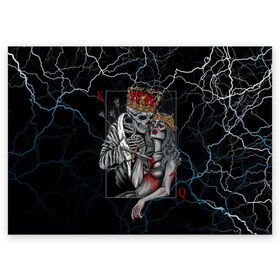 Поздравительная открытка с принтом The Skull King and Queen в Белгороде, 100% бумага | плотность бумаги 280 г/м2, матовая, на обратной стороне линовка и место для марки
 | art | gold skull | queen | skull king | the skull king and queen | арт | буби | дама | золотой череп | игральные карты | игроку | карты | кинжал | король | король и дама | король и королева | крести | любовь | он и она | пики | покер
