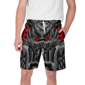 Мужские шорты 3D с принтом Темный самурай в Белгороде,  полиэстер 100% | прямой крой, два кармана без застежек по бокам. Мягкая трикотажная резинка на поясе, внутри которой широкие завязки. Длина чуть выше колен | 